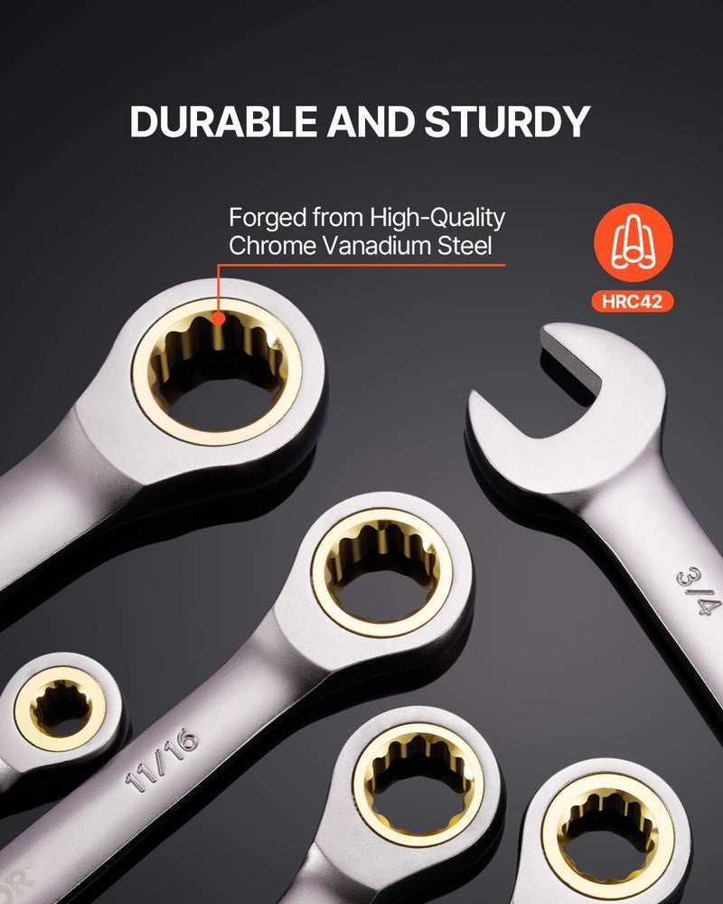VEVOR 24-Piece Ratcheting Wrench Set  Ratchet Combination Wrench Set with Organizer  Nickel Plating  72-Tooth  CR-V  Metric 8-19mm & SAE 1/4-7/8"" - Image 4